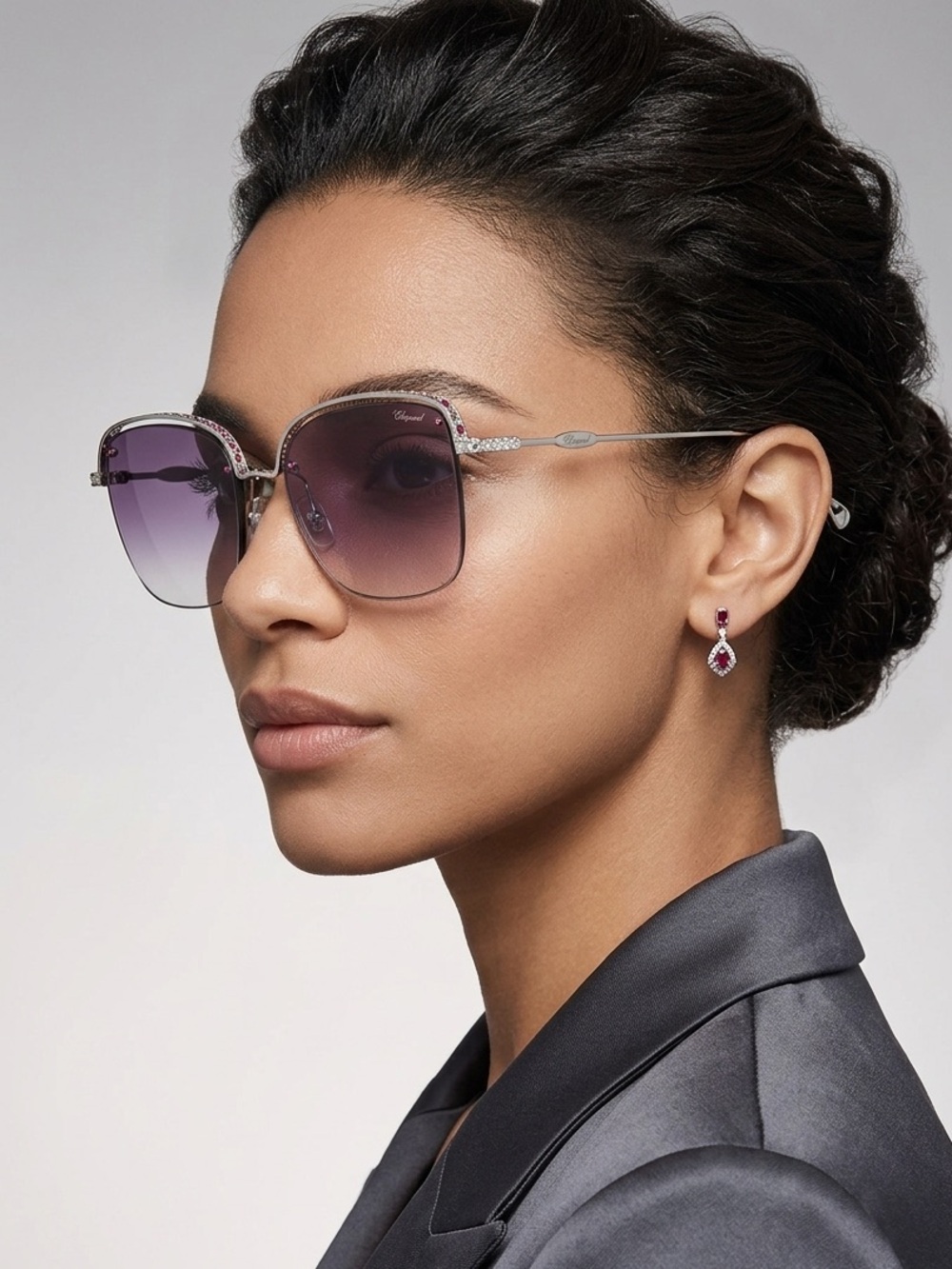 New Chopard SCHD45S 0579 Silver Frame Sunglasses with Purple Gradient Lenses